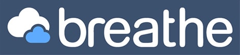 Breathe logo showing the text Breathe and two clouds