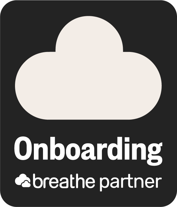 White cloud on a black background with the words 'Onboarding breathe partner' below