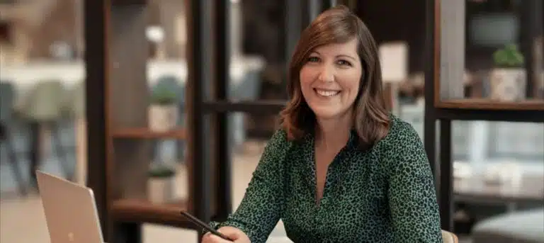 Image of Jane Fryatt sitting at her desk - becoming an HR consultant