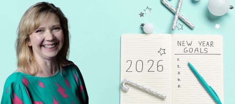 Image of Eleanor Deem, founder of face2faceHR with a notebook showing 2026 - HR goals for 2026