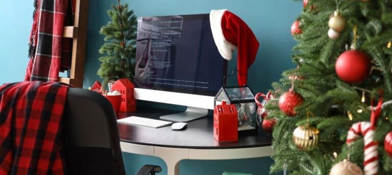 Photo of an office desk at Christmas - career purpose in HR