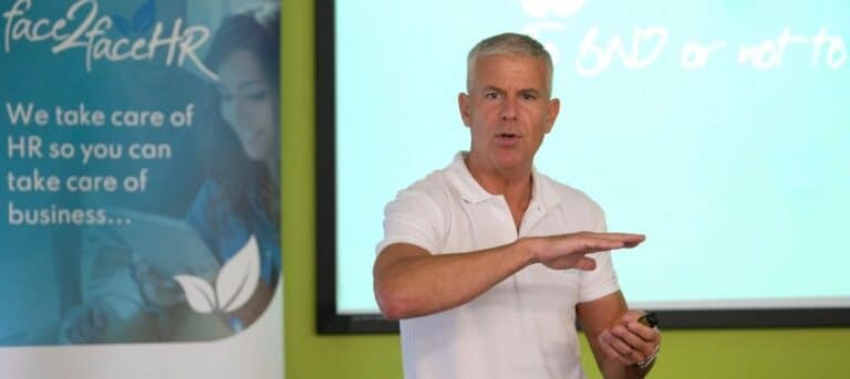Photo of Justin delivering training - face2facehr consultancy systems